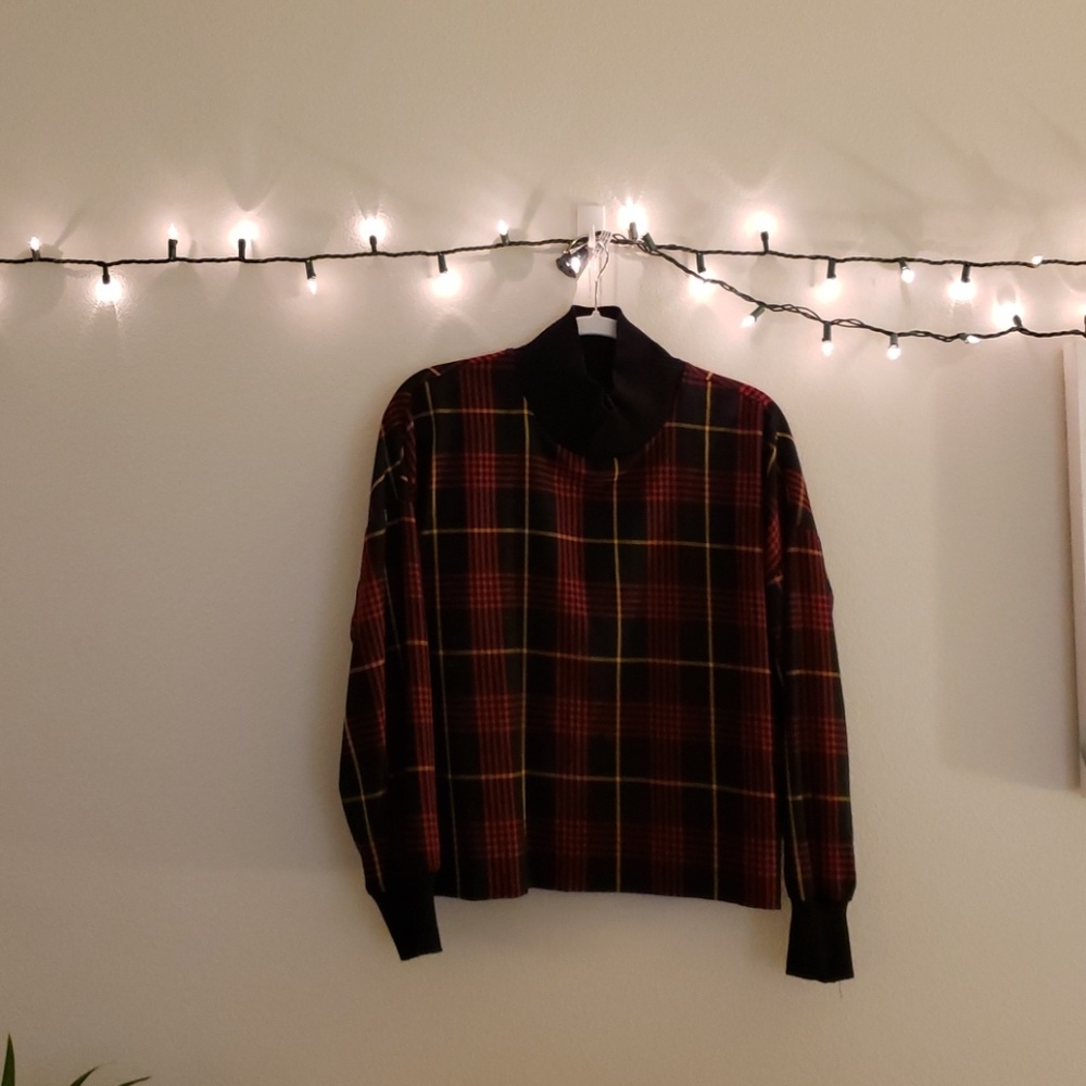 Plaid long sleeve with black collar and wrists